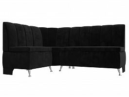 Кухонный угловой диван Кантри левый (полностью велюр черный) - Фото предпросмотра