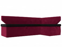 Кухонный угловой диван Омура правый (основа микровельвет черный, компаньон микровельвет бордовый) - Фото предпросмотра