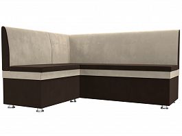 Кухонный угловой диван Уют левый (основа микровельвет коричневый, компаньон микровельвет бежевый) - Фото предпросмотра