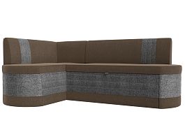 Кухонный угловой диван Токио левый (основа рогожка коричневая, компаньон рогожка серая) - Фото предпросмотра