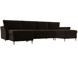 П-образный диван София (полностью микровельвет коричневый) - Фото предпросмотра