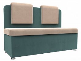 Кухонный прямой диван Маккон 2-х местный (основа велюр бежевый, компаньон велюр бирюзовый) - Фото предпросмотра