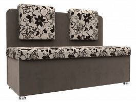 Кухонный прямой диван Маккон 2-х местный (основа Рогожка Цветы, компаньон велюр коричневый) - Фото предпросмотра
