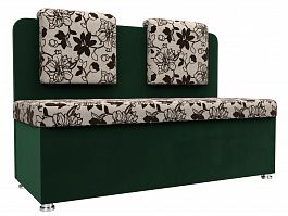 Кухонный прямой диван Маккон 2-х местный (основа Рогожка Цветы, компаньон велюр зеленый) - Фото предпросмотра