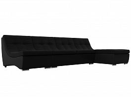 Угловой модульный диван Монреаль (основа микровельвет черный, компаньон экокожа черная) - Фото предпросмотра