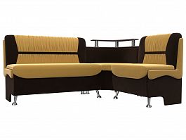 Кухонный угловой диван Сидней правый (основа микровельвет желтый, компаньон микровельвет коричневый) - Фото предпросмотра