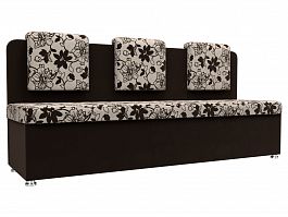 Кухонный прямой диван Маккон 3-х местный (основа Рогожка Цветы, компаньон микровельвет коричневый) - Фото предпросмотра