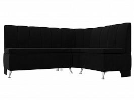 Кухонный угловой диван Кантри правый (полностью микровельвет черный) - Фото предпросмотра
