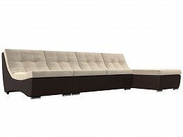 Угловой модульный диван Монреаль (основа микровельвет бежевый, компаньон экокожа коричневая) - Фото предпросмотра