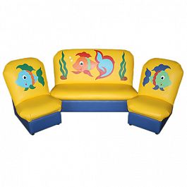 Комплект детской мягкой мебели на каркасе «Аппликация» Рыбки желто-синий - Фото предпросмотра