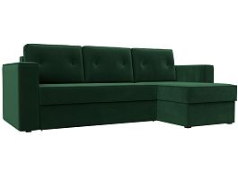 Угловой диван Принстон правый (полностью велюр зеленый, кант велюр зеленый) - Фото предпросмотра