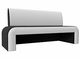 Кухонный прямой диван Кармен (основа велюр черный, компаньон экокожа белая) - Фото предпросмотра