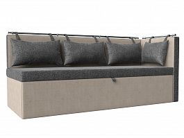 Кухонный диван Метро с углом правый (основа рогожка серая, компаньон рогожка бежевая) - Фото предпросмотра