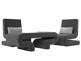 Волна набор 3 - стол, 2 кресла (полностью велюр серый) - Фото предпросмотра
