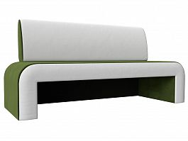 Кухонный прямой диван Кармен (основа микровельвет зеленый, компаньон экокожа белая) - Фото предпросмотра