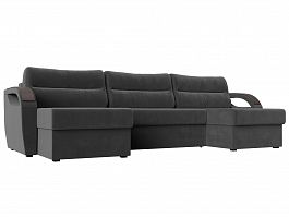 П-образный диван Форсайт (полностью велюр серый) - Фото предпросмотра