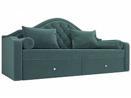 Прямой диван софа Сойер (полностью велюр бирюзовый) - Фото предпросмотра