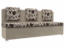 Кухонный прямой диван Маккон 3-х местный (основа Рогожка Цветы, компаньон микровельвет бежевый) - Фото предпросмотра