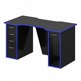 Стол для геймера "Геймерские столы" ПК-ПРА-СТГ135Х70Я5-В1-1113 черный шагрень+синяя кромка - Фото предпросмотра