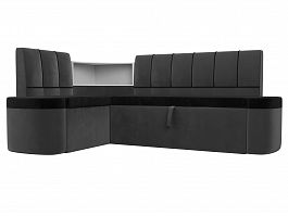 Кухонный угловой диван Тефида левый (основа велюр черный, компаньон велюр серый) - Фото предпросмотра