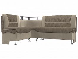 Кухонный угловой диван Сидней левый (основа рогожка Корфу 03, компаньон микровельвет бежевый) - Фото предпросмотра