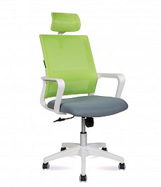 Кресло офисное / Бит / 815AW-AF07-T58/белый пластик / зеленая сетка / темно-серая ткань "Кресла для руководителей"  ТК-001035000543 зеленый/серый - Фото предпросмотра