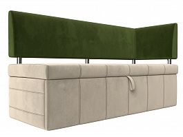 Кухонный прямой диван Стоун с углом правый (основа микровельвет бежевый, компаньон микровельвет зеленый) - Фото предпросмотра