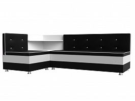 Кухонный угловой диван Милан левый (основа экокожа черная, компаньон экокожа белая) - Фото предпросмотра