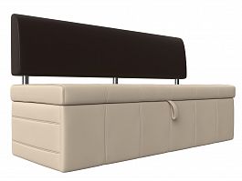 Кухонный прямой диван Стоун (основа экокожа бежевая, компаньон экокожа коричневая) - Фото предпросмотра