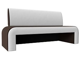 Кухонный прямой диван Кармен (основа микровельвет коричневый, компаньон экокожа белая) - Фото предпросмотра