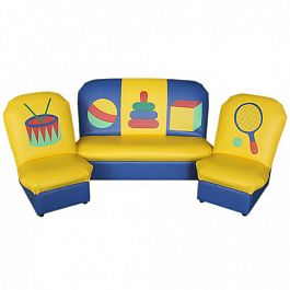 Комплект детской мягкой мебели на каркасе «Аппликация» Игрушки сине-желтый - Фото предпросмотра