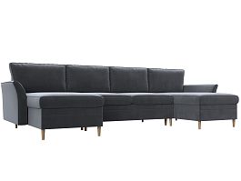 П-образный диван София (полностью велюр серый) - Фото предпросмотра