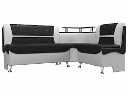 Кухонный угловой диван Сидней правый (основа экокожа черная, компаньон экокожа белая) - Фото предпросмотра