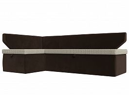 Кухонный угловой диван Омура левый (основа рогожка Корфу 02, компаньон микровельвет коричневый) - Фото предпросмотра