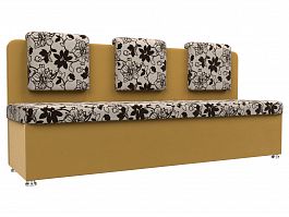 Кухонный прямой диван Маккон 3-х местный (основа Рогожка Цветы, компаньон микровельвет желтый) - Фото предпросмотра