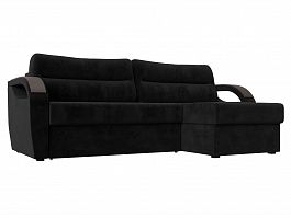 Угловой диван Форсайт правый (полностью велюр черный) - Фото предпросмотра