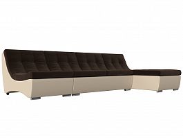Угловой модульный диван Монреаль (основа микровельвет коричневый, компаньон экокожа бежевая) - Фото предпросмотра