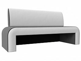 Кухонный прямой диван Кармен (основа велюр серый, компаньон экокожа белая) - Фото предпросмотра
