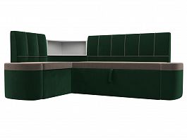Кухонный угловой диван Тефида левый (основа велюр коричневый, компаньон велюр зеленый) - Фото предпросмотра