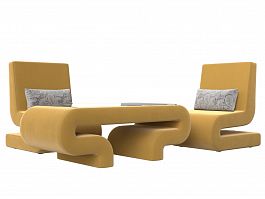 Волна набор 3 - стол, 2 кресла (полностью микровельвет желтый) - Фото предпросмотра