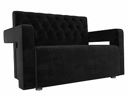 Прямой диван Рамос Люкс 2-х местный (полностью велюр черный) - Фото предпросмотра