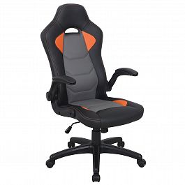 Кресло компьютерное BRABIX "Skill GM-005", откидные подлокотники, экокожа, черное/оранжевое, 532495 - Фото предпросмотра