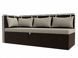 Кухонный диван Метро с углом левый (основа рогожка корфу 02, компаньон микровельвет коичневый) - Фото предпросмотра