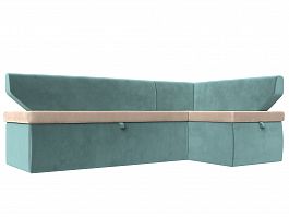 Кухонный угловой диван Омура правый (основа велюр бежевый, компаньон велюр бирюзовый) - Фото предпросмотра