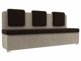 Кухонный прямой диван Маккон 3-х местный (основа микровельвет коричневый, компаньон микровельвет бежевый) - Фото предпросмотра