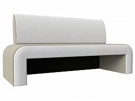 Кухонный прямой диван Кармен (основа корфу 02 бежевая, компаньон экокожа белая) - Фото предпросмотра