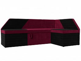 Кухонный угловой диван Дуглас правый (основа микровельвет бордовый, компаньон микровельвет черный) - Фото предпросмотра