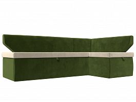 Кухонный угловой диван Омура правый (основа микровельвет бежевый, компаньон микровельвет зеленый) - Фото предпросмотра