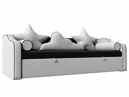 Детский диван-кровать Рико (основа экокожа черная, компаньон экокожа белая) - Фото предпросмотра