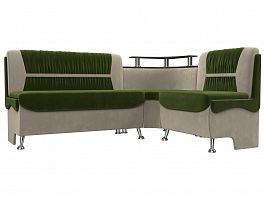 Кухонный угловой диван Сидней правый (основа микровельвет зеленый, компаньон микровельвет бежевый) - Фото предпросмотра